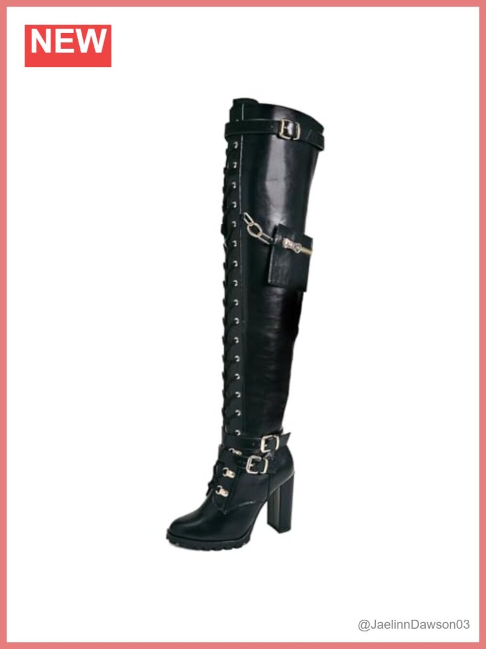 Wide Calf Thigh High Boots Chunky Heel Lace Up Combat Boots with Side Zipper